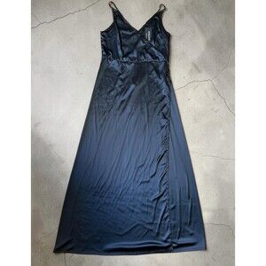 ANGVNS Black Satin Slip Dress XL | Elegant Spaghetti Strap Midi Dress